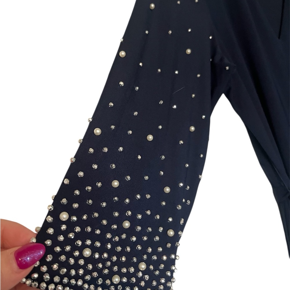MSK Long Sleeve Dress with Embellished Details. Navy
Measurements below - Picture 4 of 6
